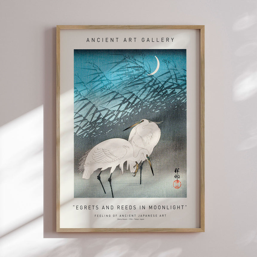 Plakat - Egrets And Reeds In Moonlight - Ancient Art - Incado