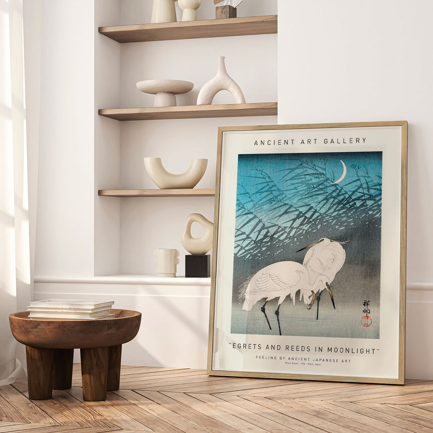 Plakat - Egrets And Reeds In Moonlight - Ancient Art - Incado