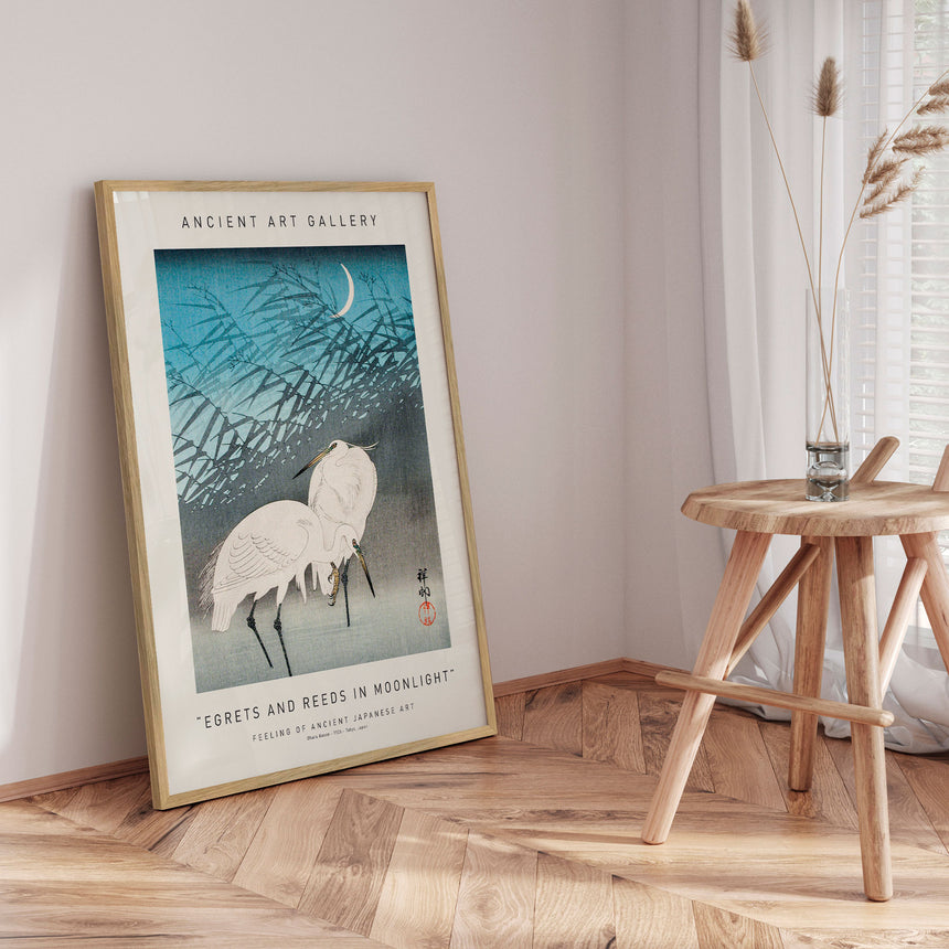 Plakat - Egrets And Reeds In Moonlight - Ancient Art - Incado