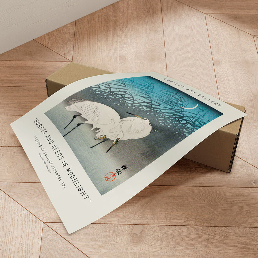 Plakat - Egrets And Reeds In Moonlight - Ancient Art - Incado