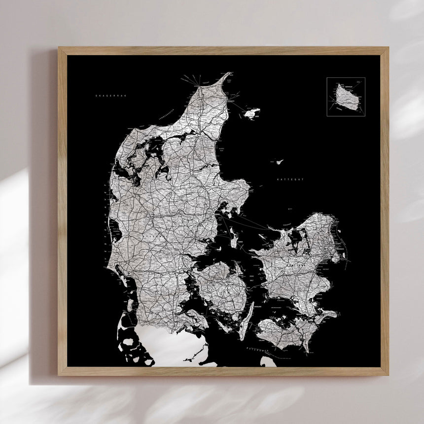 Danmarkskort - Black - Plakat - Incado
