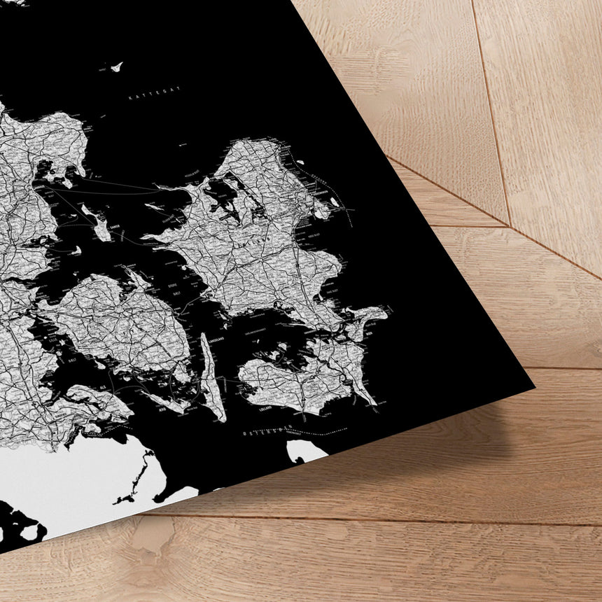 Danmarkskort - Black - Plakat - Incado