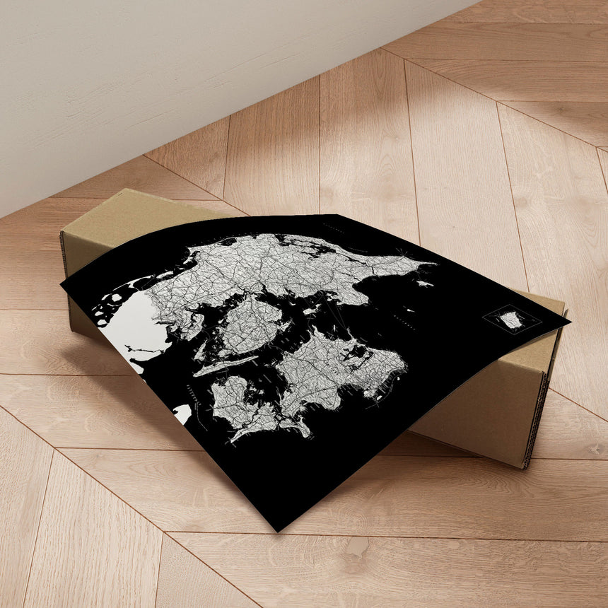 Danmarkskort - Black - Plakat - Incado