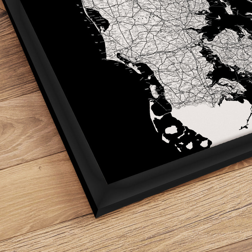 Danmarkskort i sort ramme - Black - Plakat - Incado