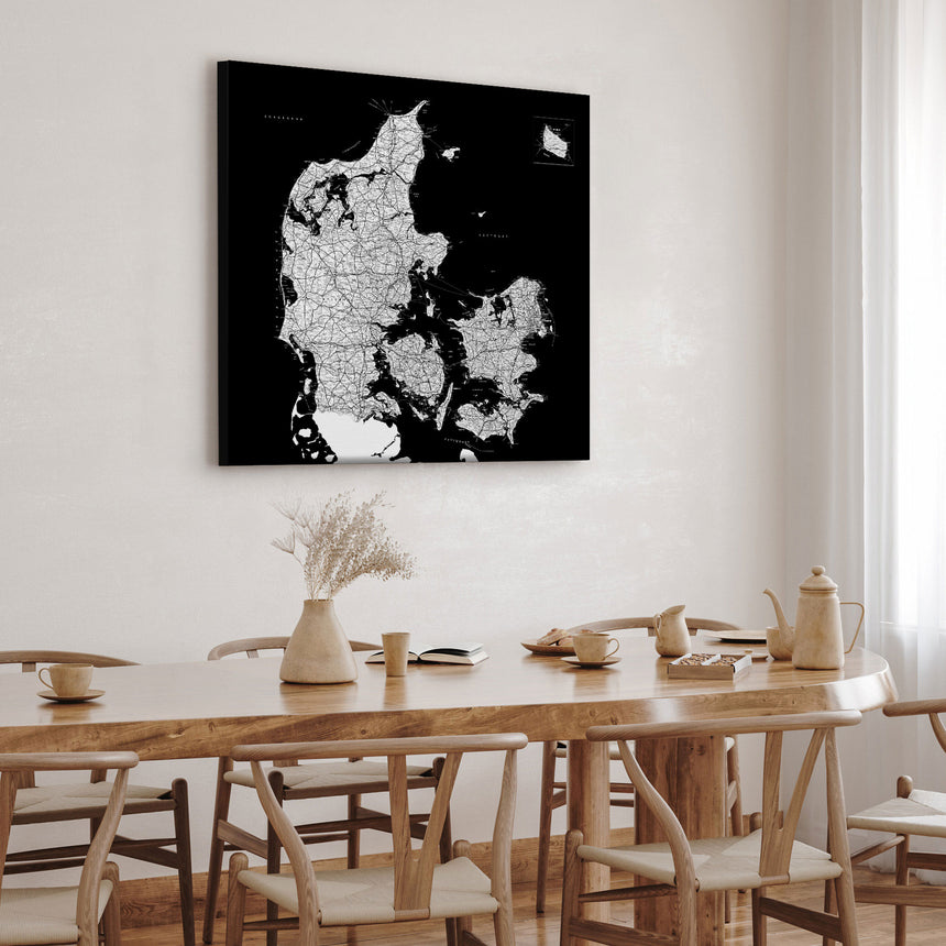 Danmarkskort - Black - Lærredstryk - Incado