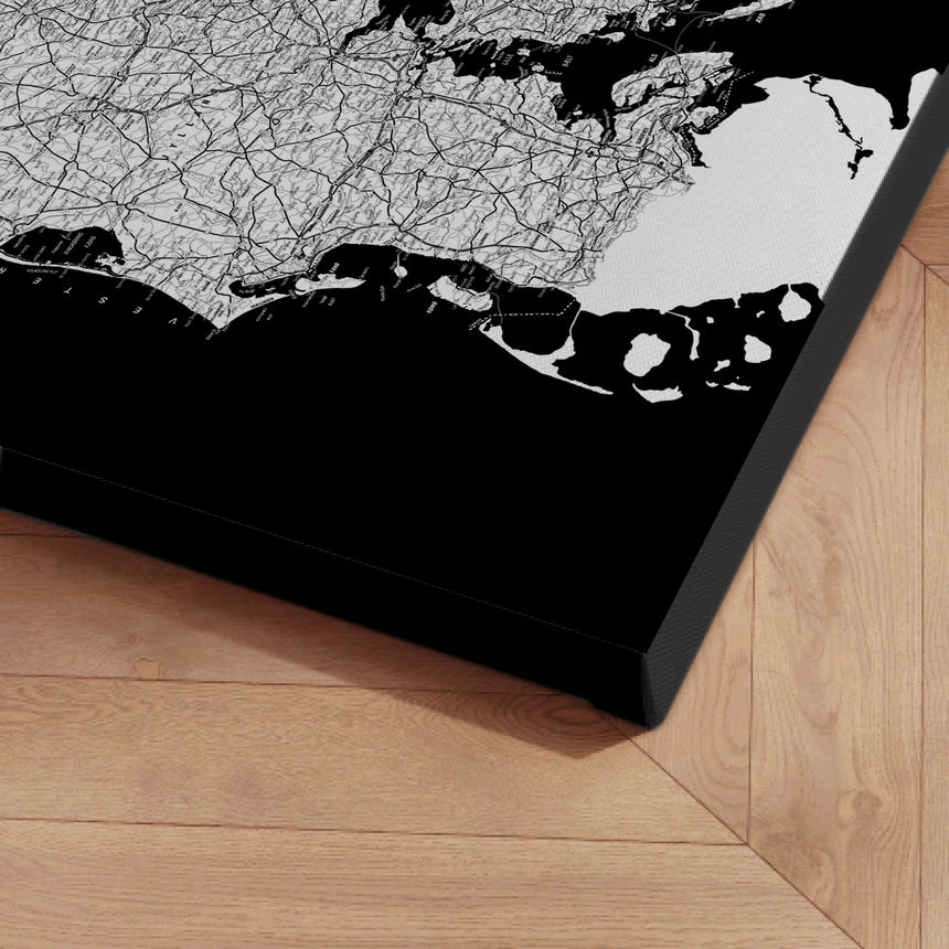 Danmarkskort - Black - Lærredstryk - Incado