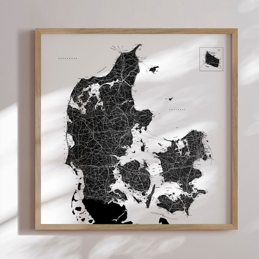 Danmarkskort - White - Plakat - Incado