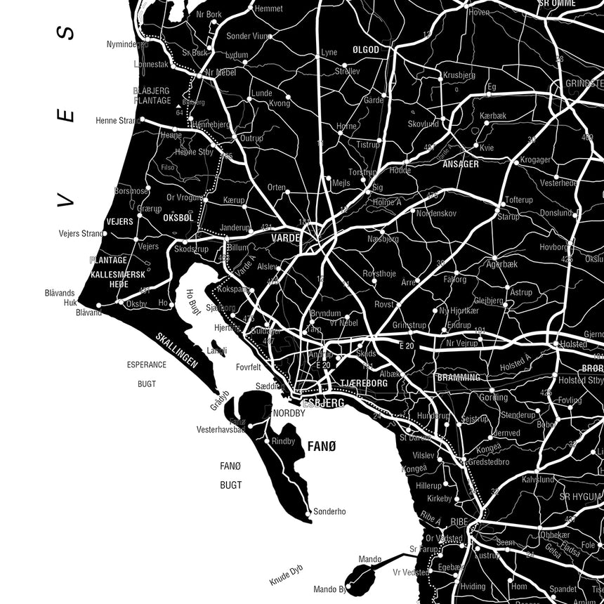 Danmarkskort - White - Plakat - Incado