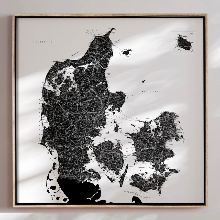 Danmarkskort - White - Lærredstryk