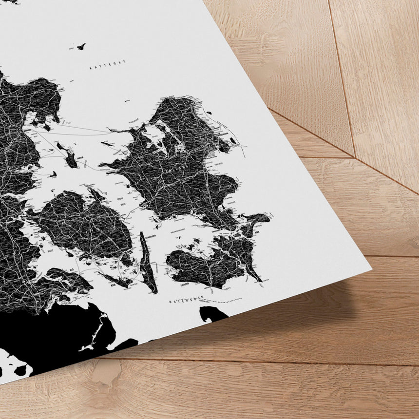 Danmarkskort - White - Plakat - Incado