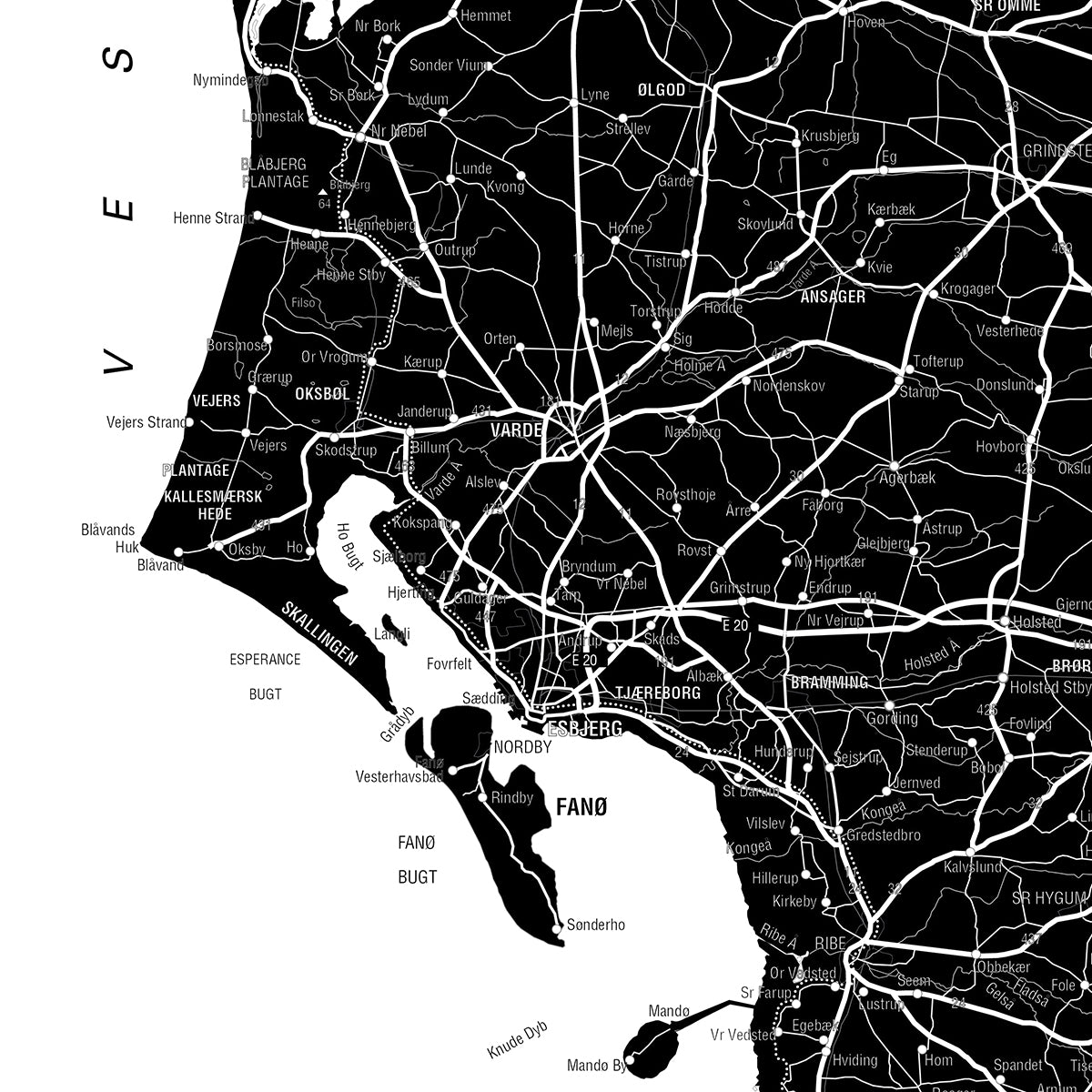 Danmarkskort i sort ramme - White - Opslagstavle - Incado