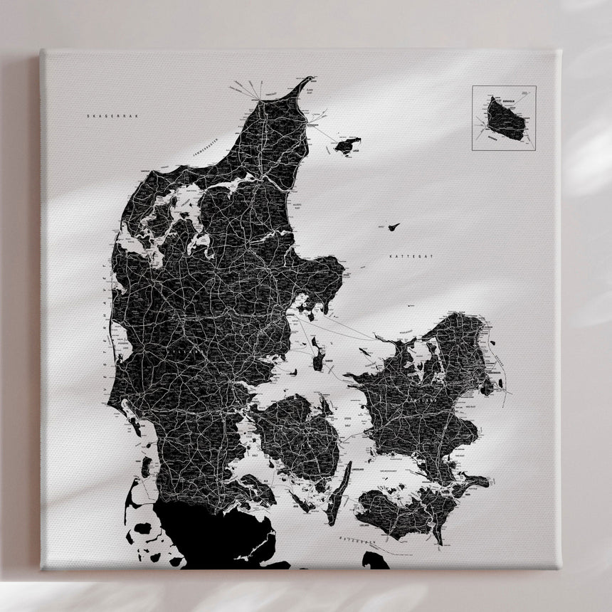 Danmarkskort - White - Lærredstryk - Incado