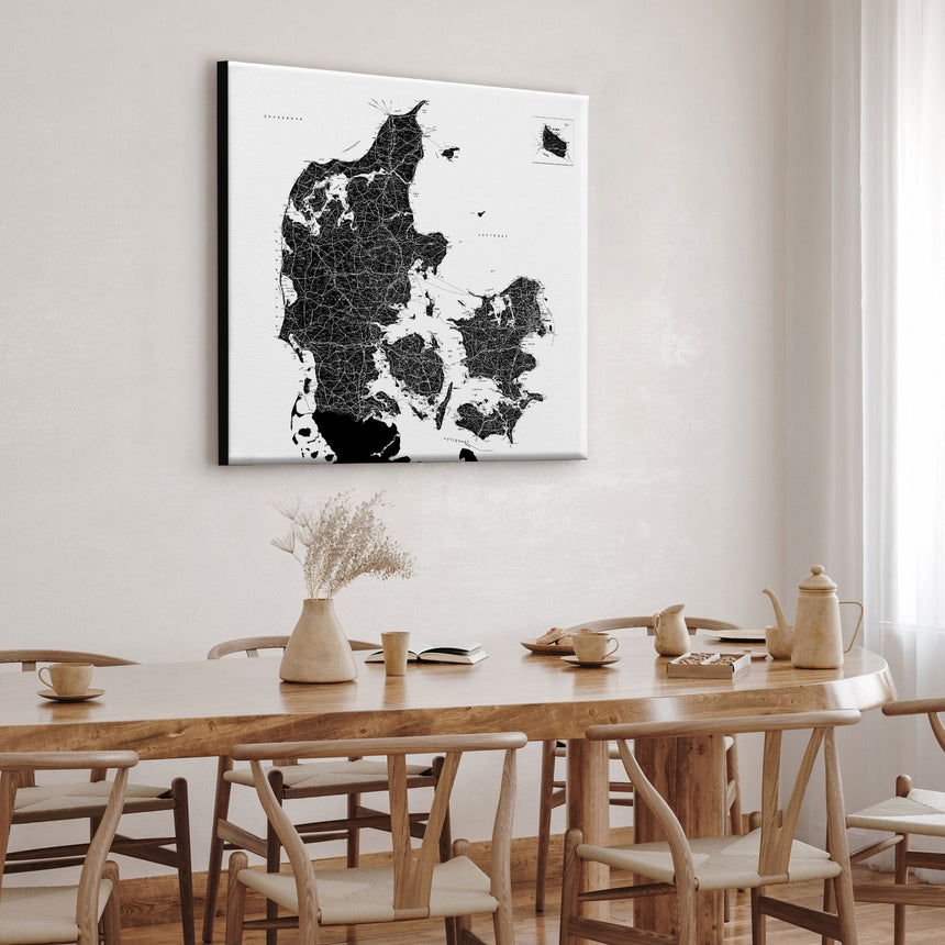 Danmarkskort - White - Lærredstryk - Incado