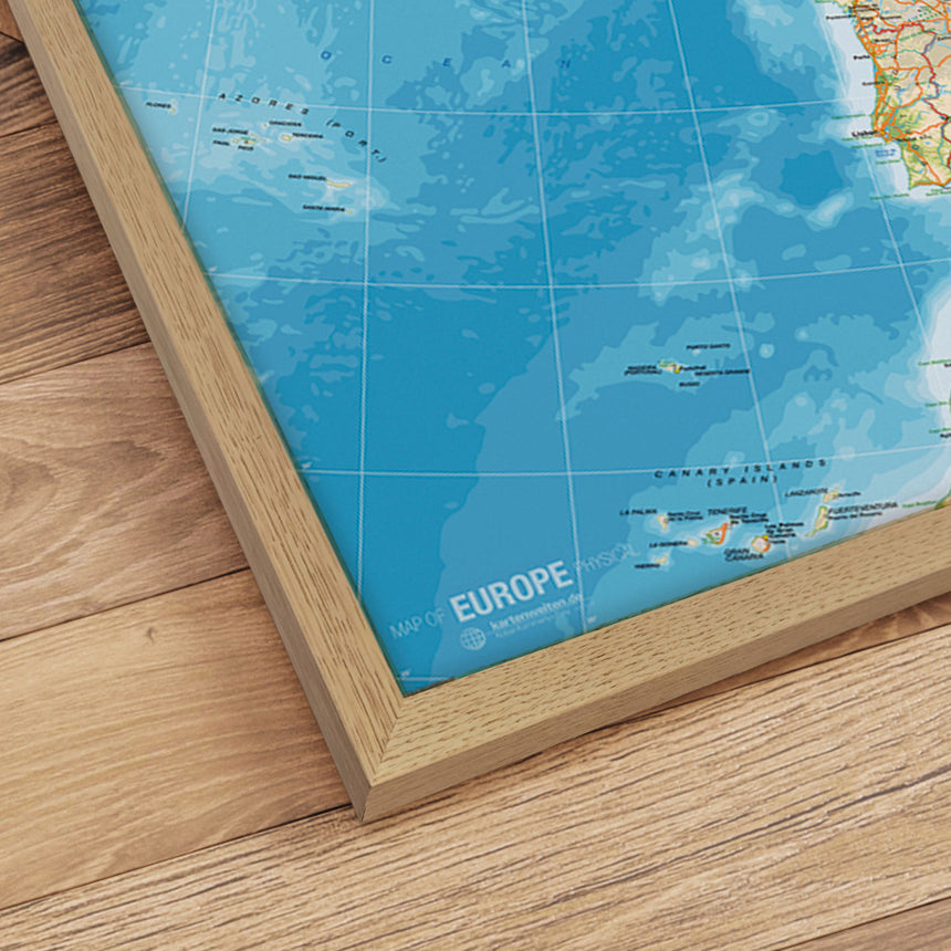 Europakort i egetræsramme - Classic - Plakat - Incado