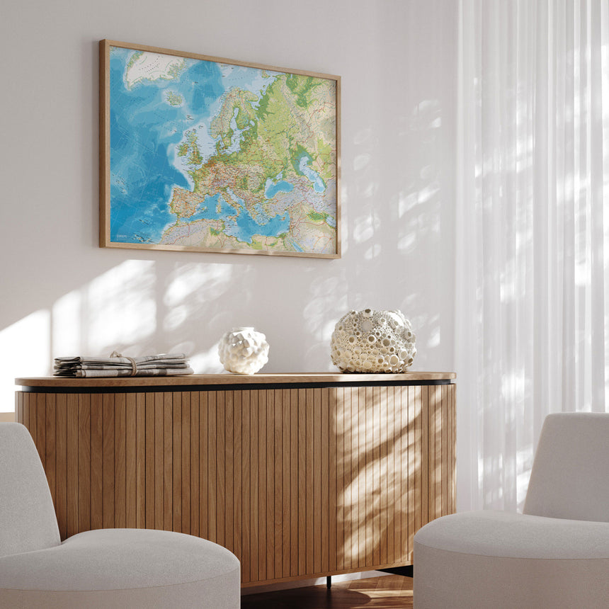 Europakort i egetræsramme - Classic - Plakat - Incado