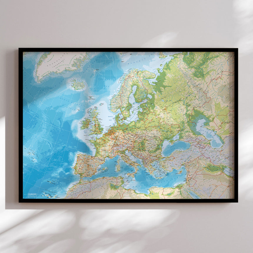 Europakort i sort ramme - Classic - Plakat - Incado