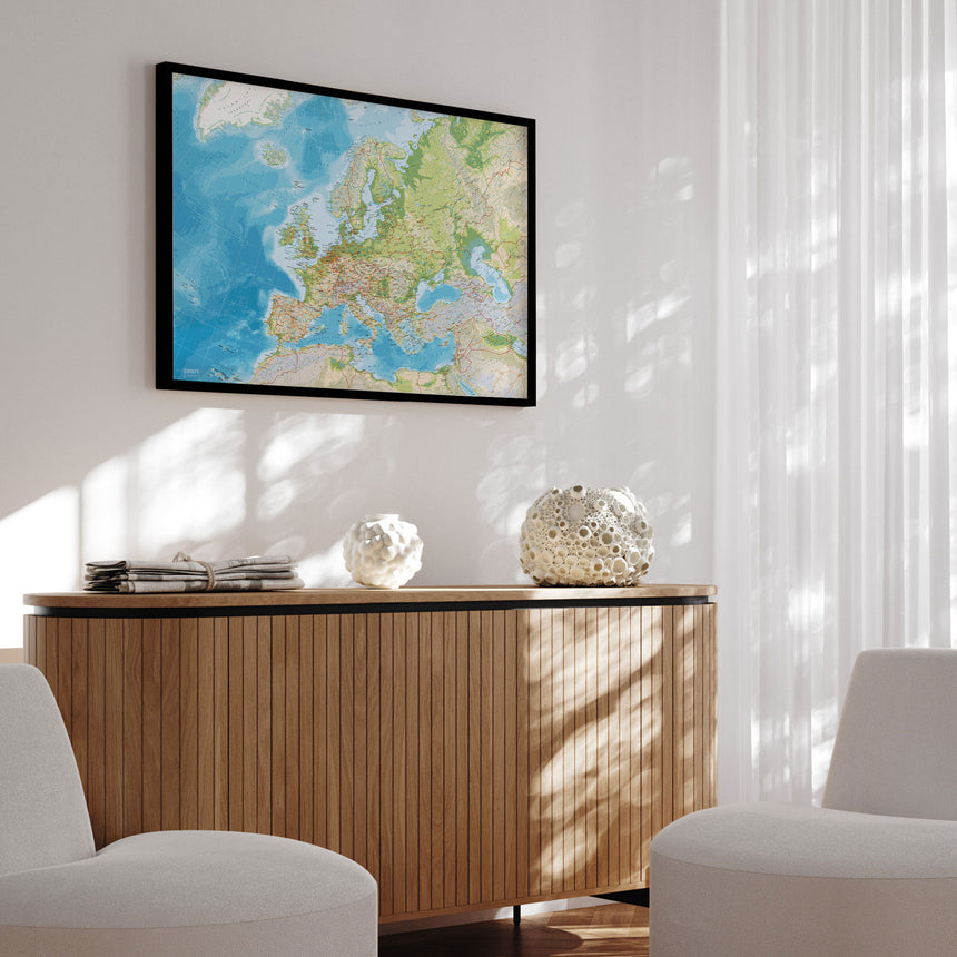 Europakort i sort ramme - Classic - Plakat - Incado