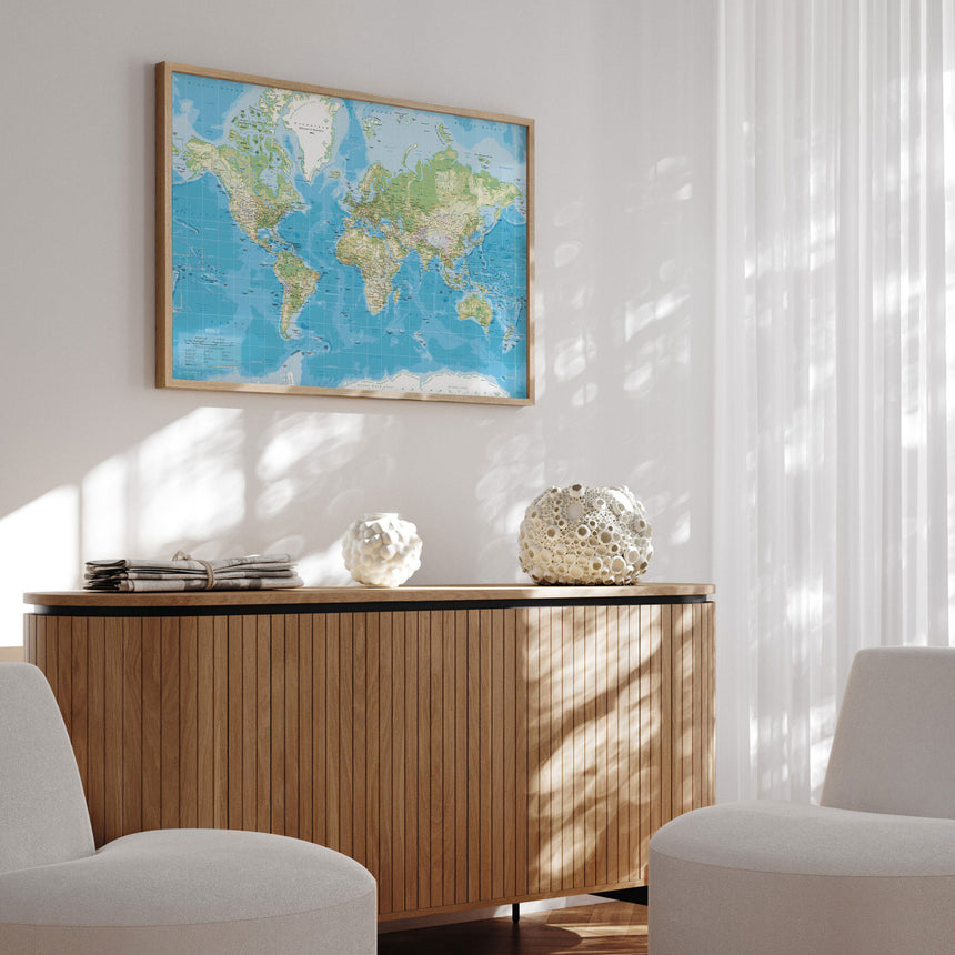 Verdenskort med egetræsramme - Classic - Opslagstavle - Incado