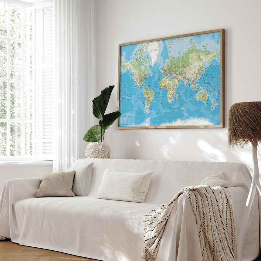 Verdenskort med egetræsramme - Classic - Opslagstavle - Incado