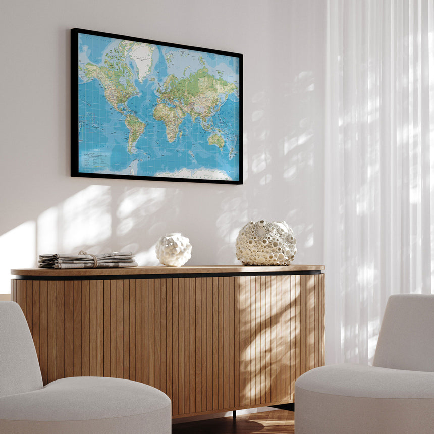 Verdenskort i sort ramme - Classic - Plakat - Incado