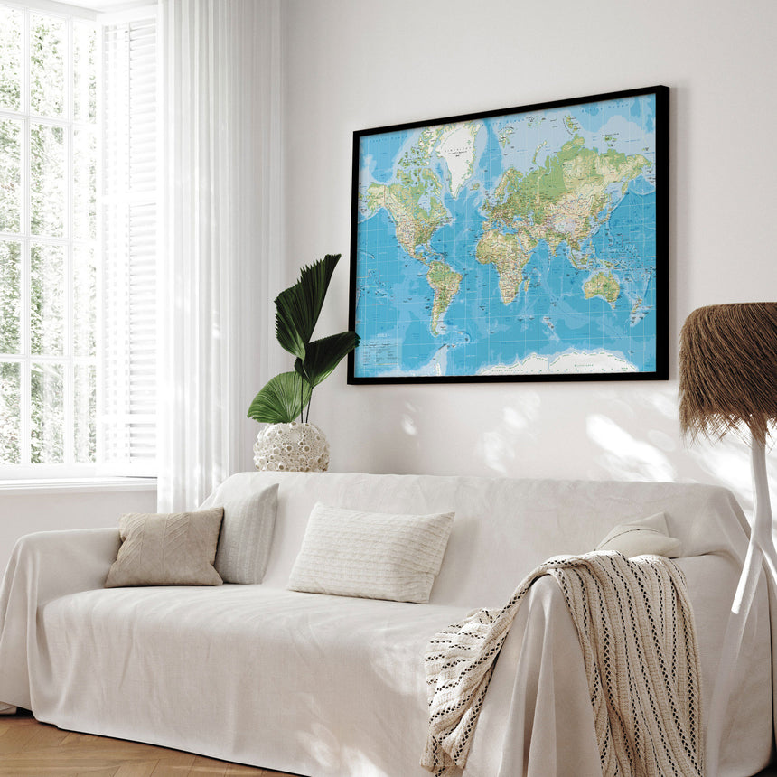 Verdenskort i sort ramme - Classic - Plakat - Incado