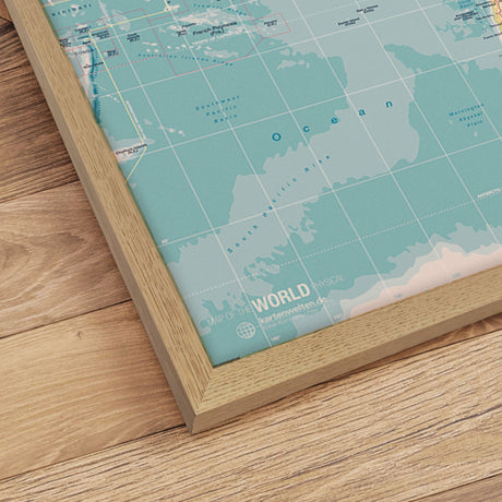 Verdenskort i egetræsramme - Retro - Plakat - Incado