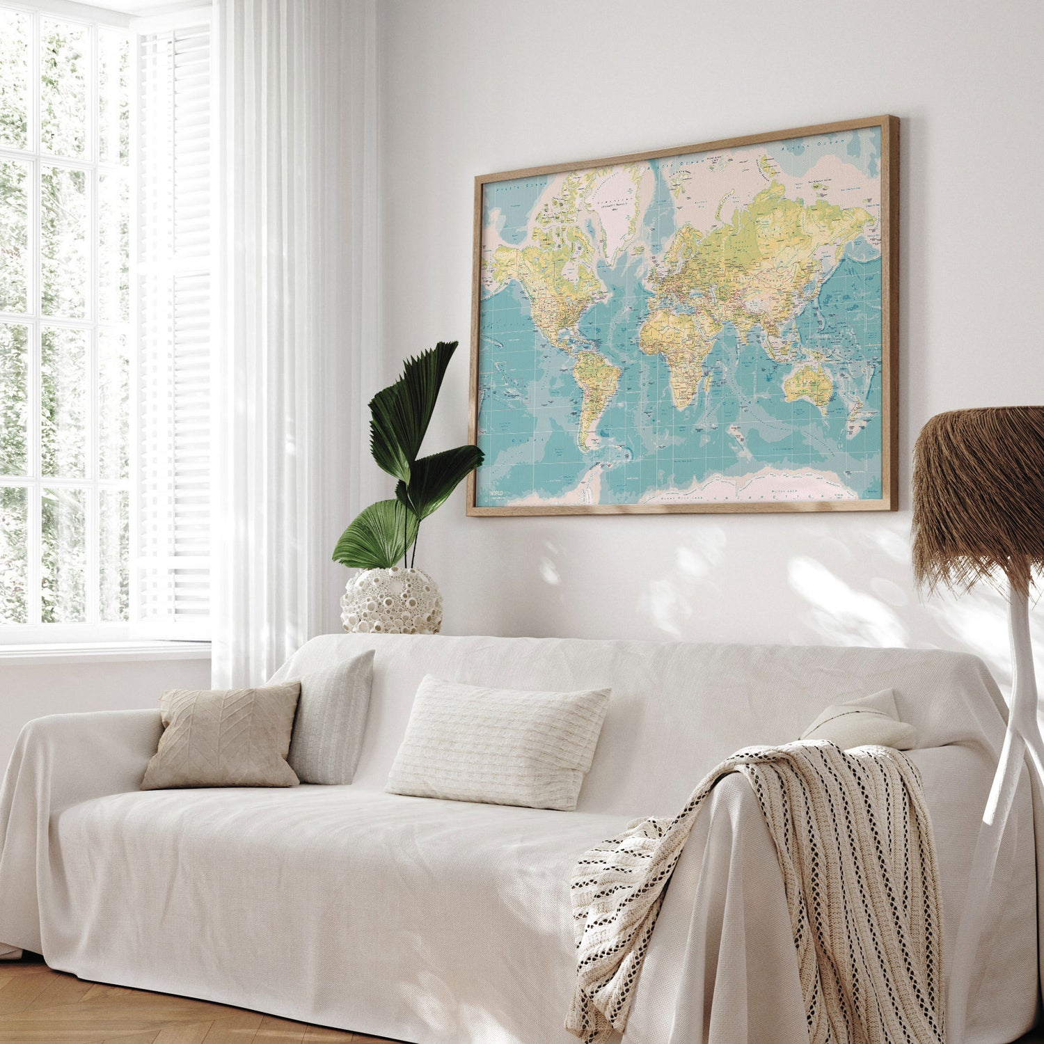 Verdenskort i egetræsramme - Retro - Plakat - Incado