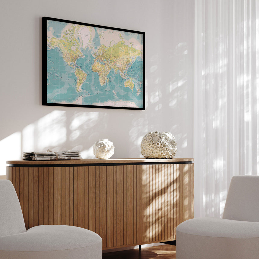 Verdenskort med sort ramme - Retro - Opslagstavle - Incado