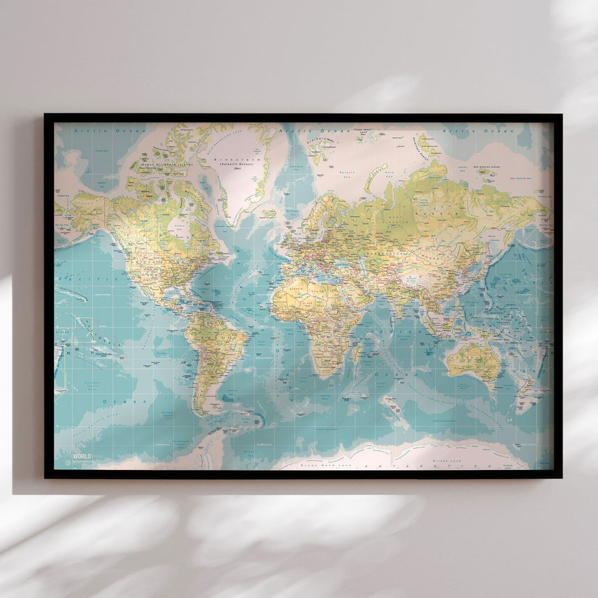 Verdenskort i sort ramme - Retro - Plakat - Incado