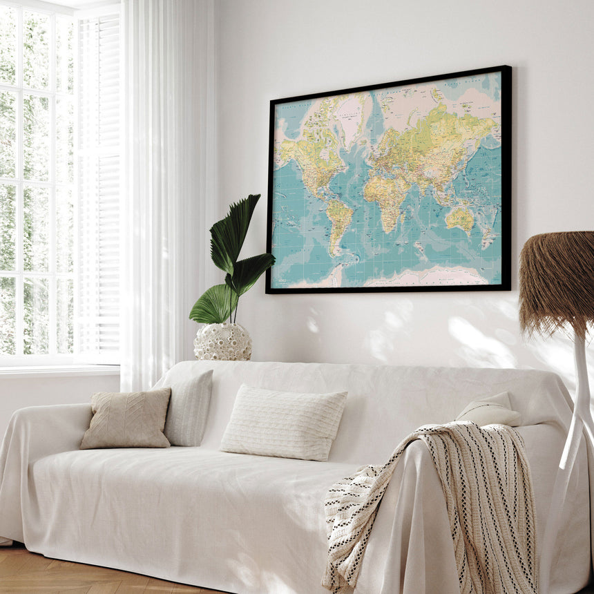 Verdenskort i sort ramme - Retro - Plakat - Incado