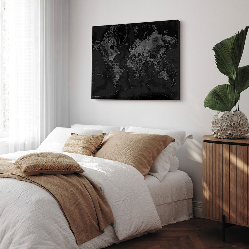 Verdenskort - Dark - Lærredstryk - Incado