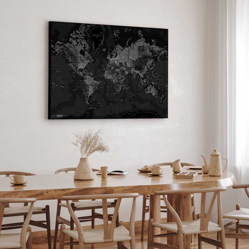 Verdenskort - Dark - Lærredstryk - Incado