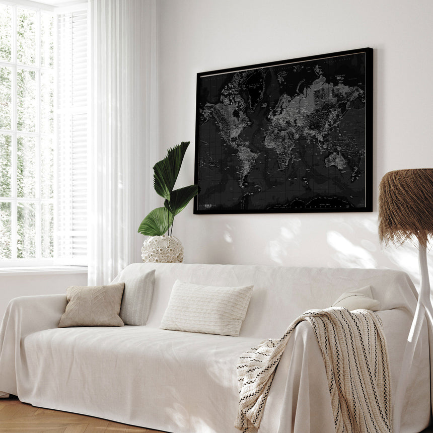 Verdenskort med sort ramme - Dark - Opslagstavle - Incado