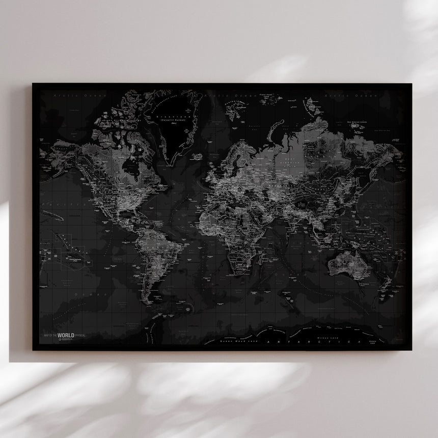 Verdenskort i sort ramme - Dark - Plakat - Incado