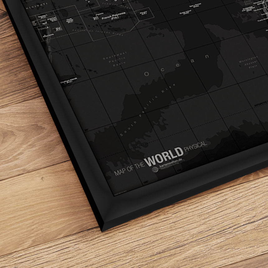 Verdenskort i sort ramme - Dark - Plakat - Incado