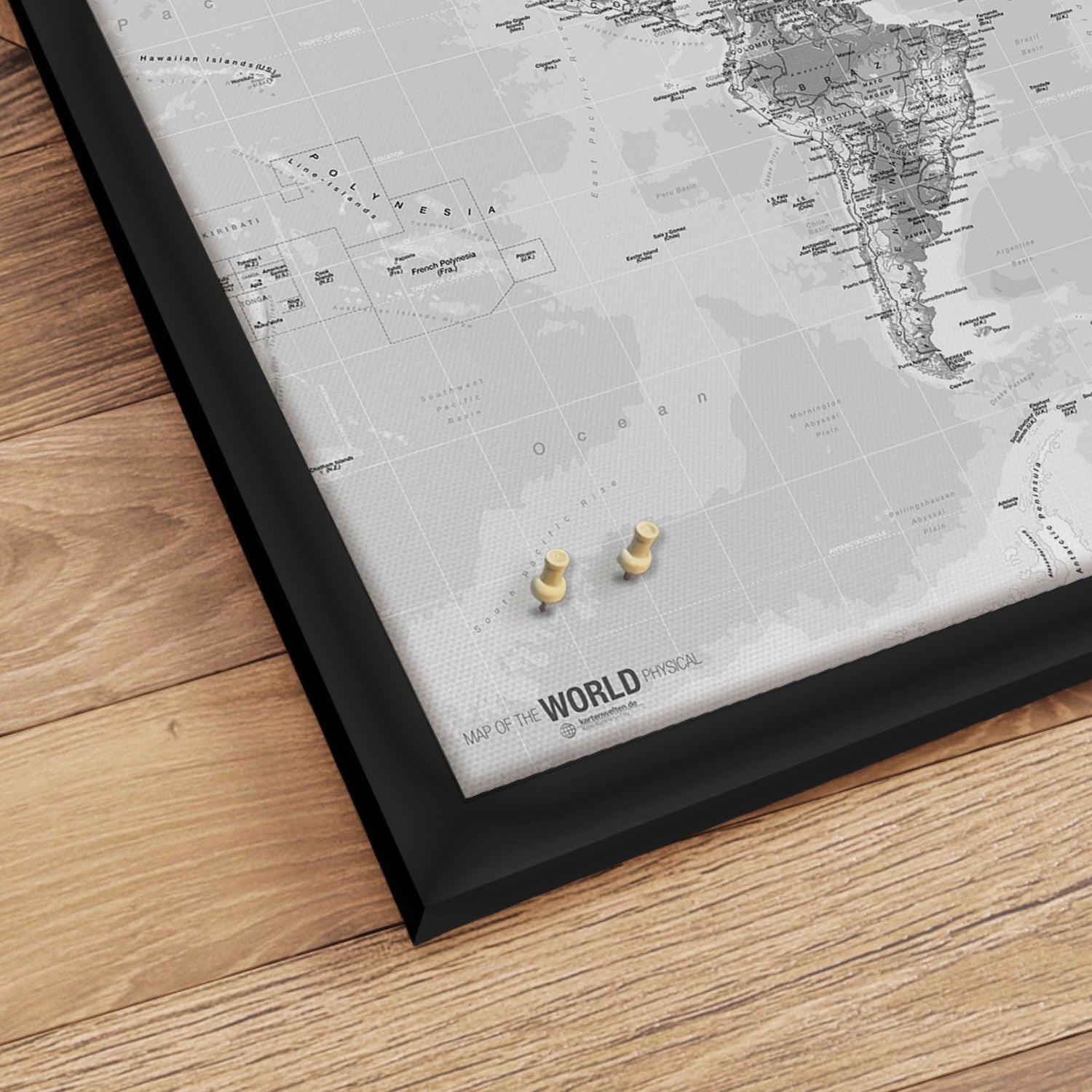 Verdenskort i sort ramme - Light - Opslagstavle - Incado