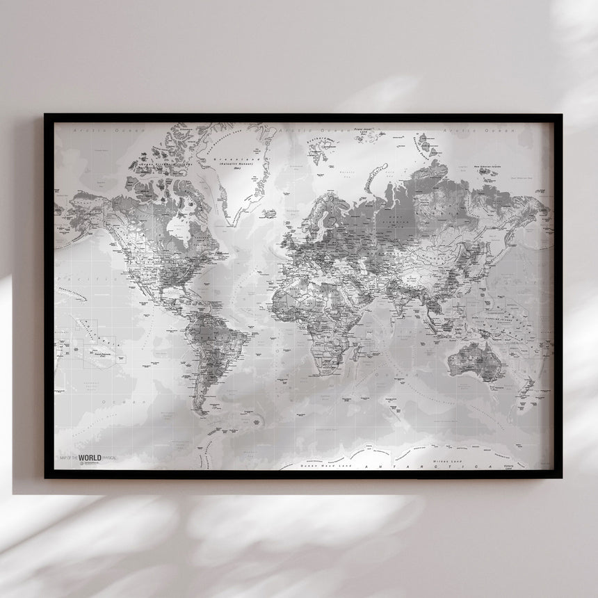 Verdenskort i sort ramme - Light - Plakat - Incado