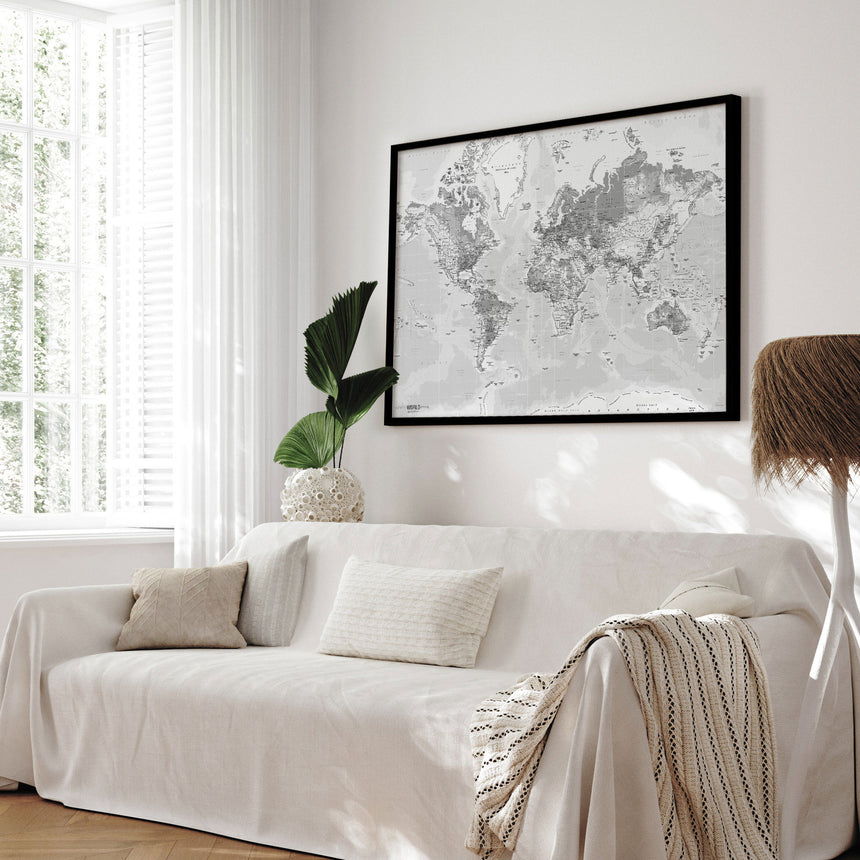 Verdenskort med sort ramme - Light - Plakat