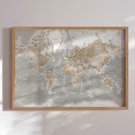 Verdenskort - Vintage Grey - Plakat - Incado