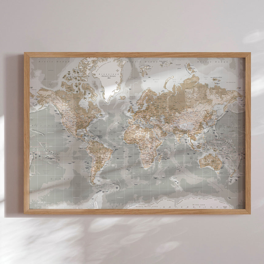 Verdenskort - Vintage Grey - Plakat - Incado