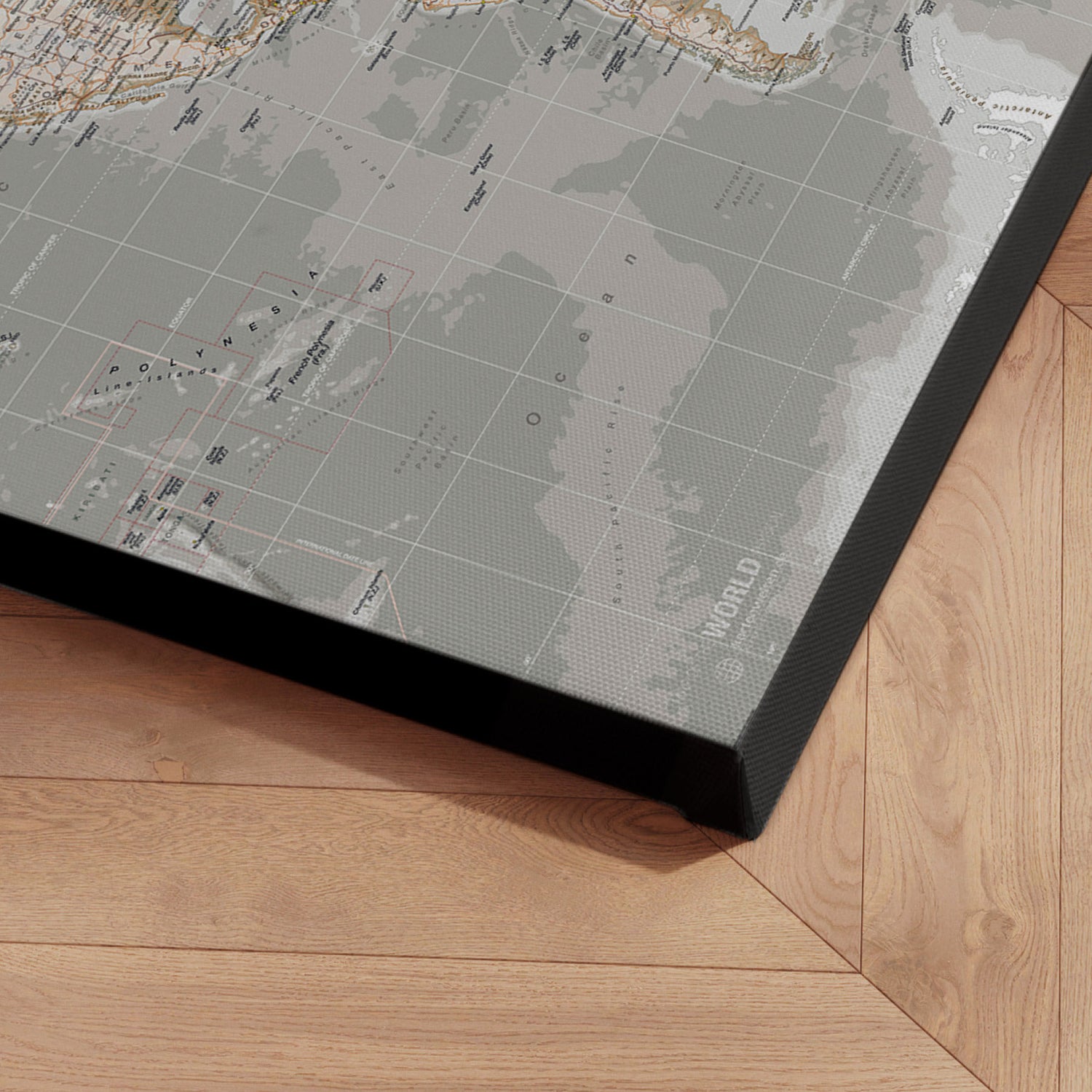 Verdenskort - Grey - Lærredstryk - Incado