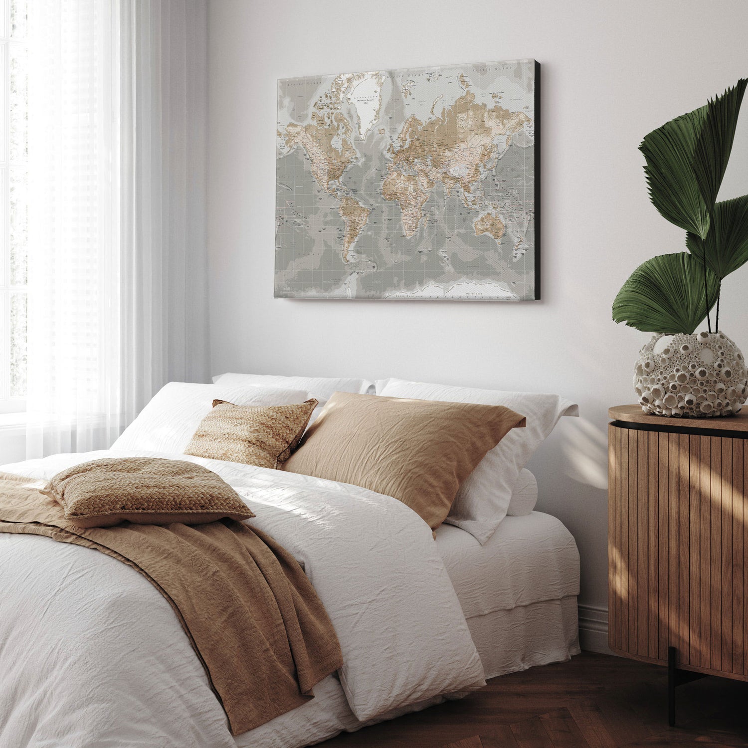 Verdenskort - Grey - Lærredstryk - Incado