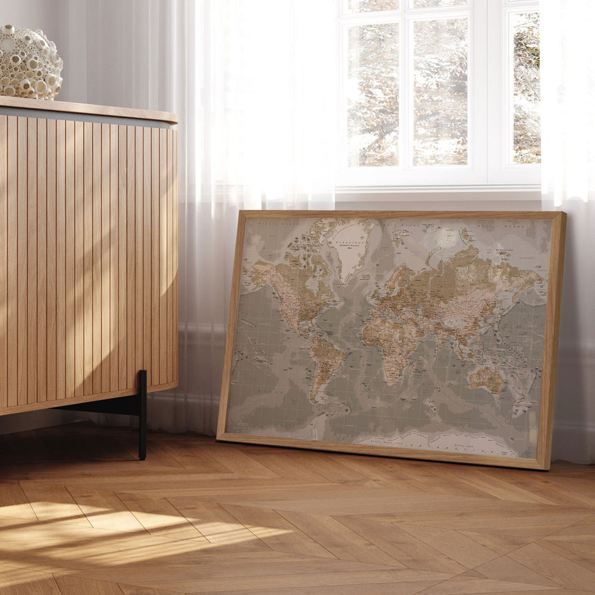 Verdenskort - Vintage Grey - Plakat - Incado