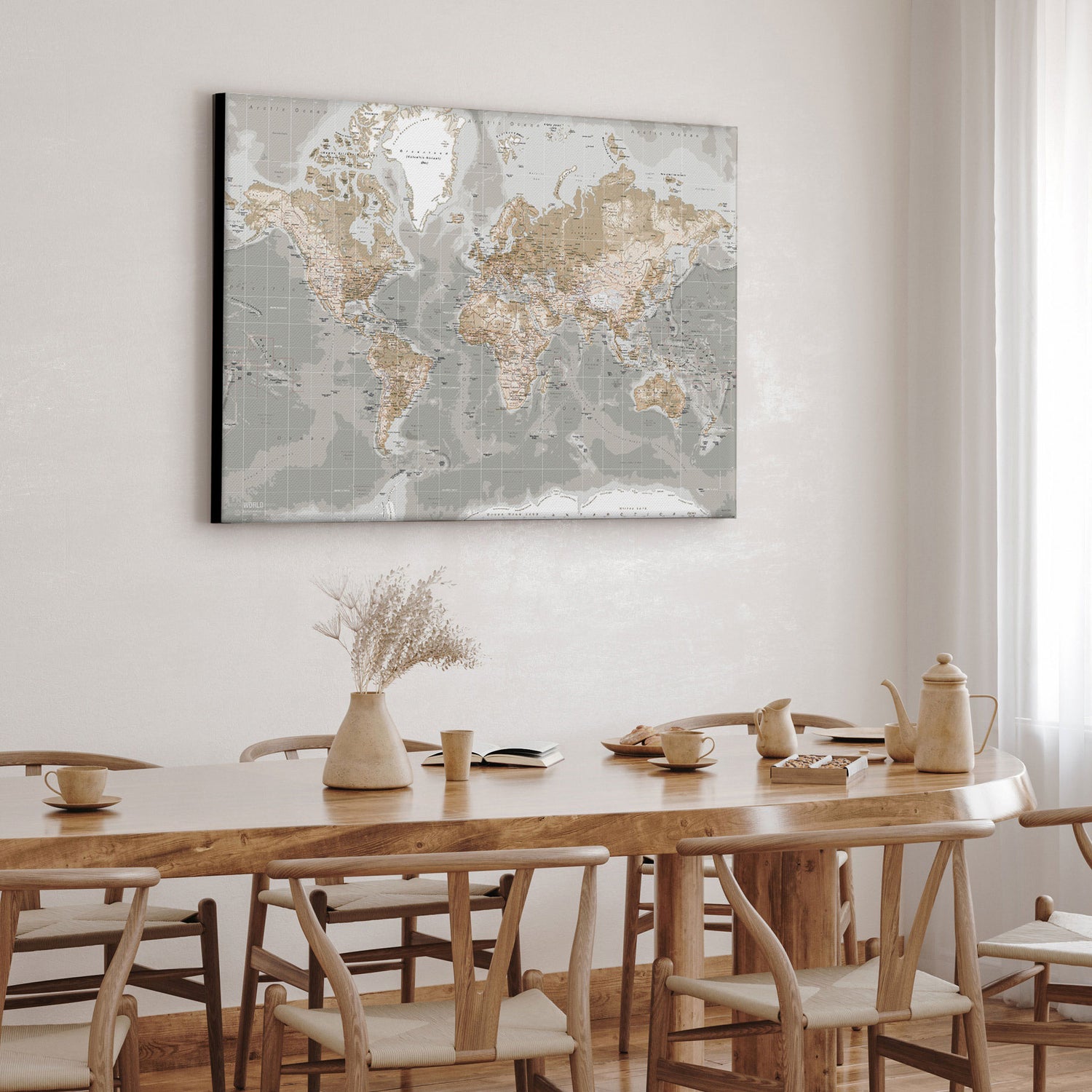 Verdenskort - Grey - Lærredstryk - Incado