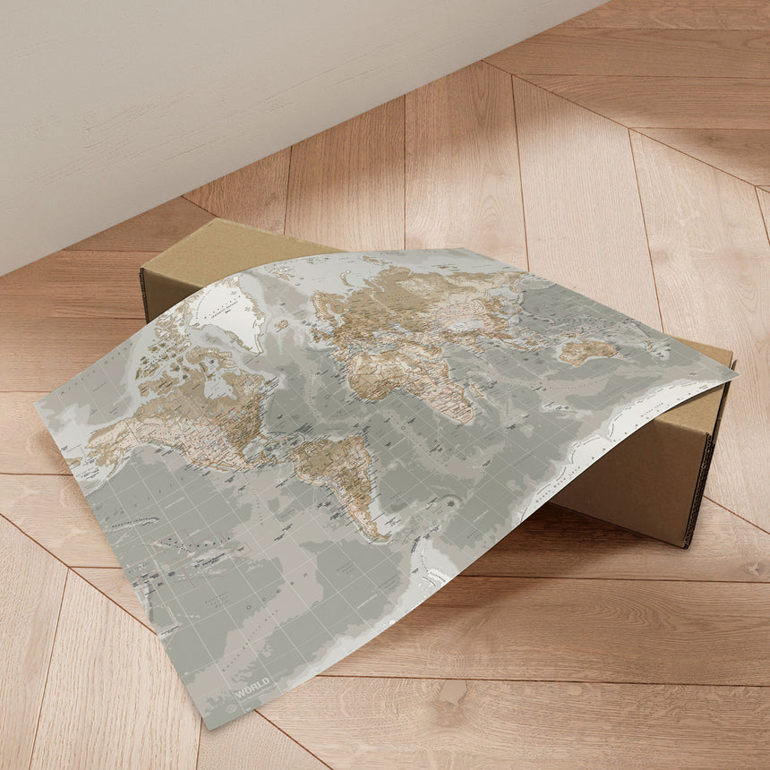 Verdenskort - Vintage Grey - Plakat - Incado