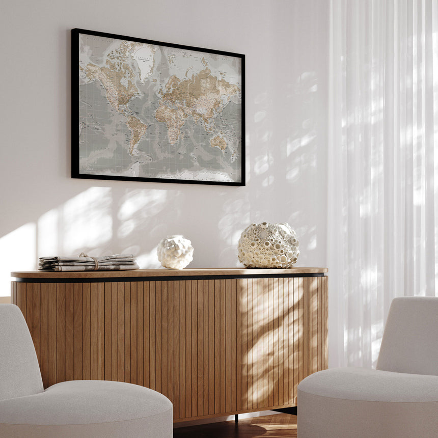 Verdenskort med sort ramme - Grey - Opslagstavle - Incado