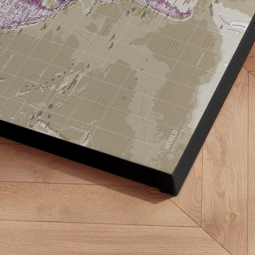 Verdenskort - Purple - Lærredstryk - Incado