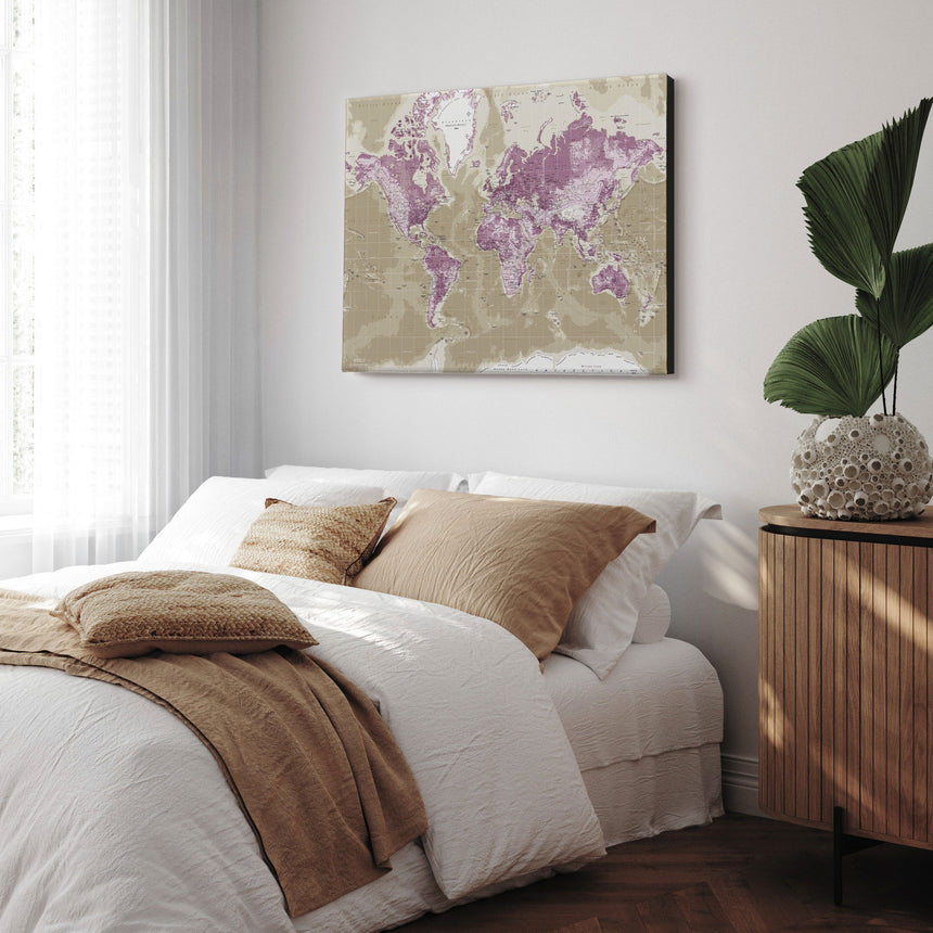 Verdenskort - Purple - Lærredstryk - Incado