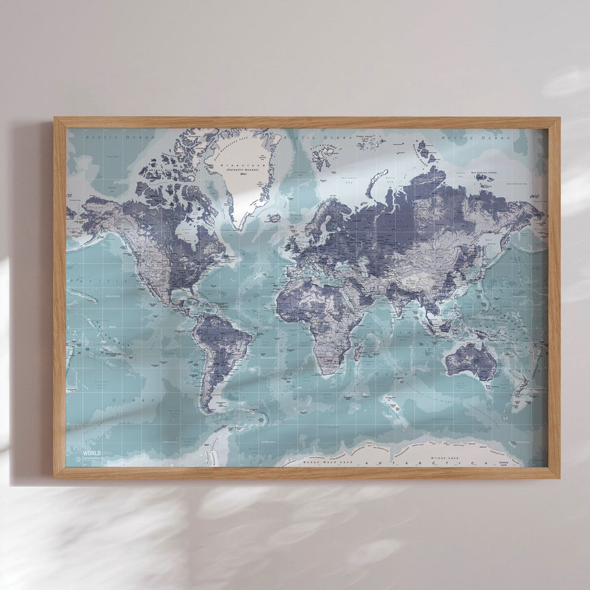 Verdenskort - Ice Blue - Plakat - Incado