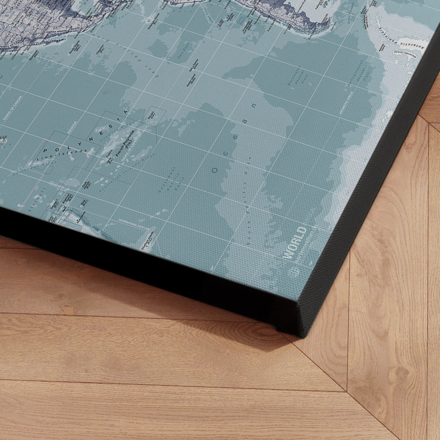 Verdenskort - Ice Blue - Lærredstryk - Incado